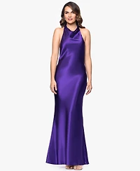 Betsy & Adam Women's Halter-Neck Sleeveless Satin Gown