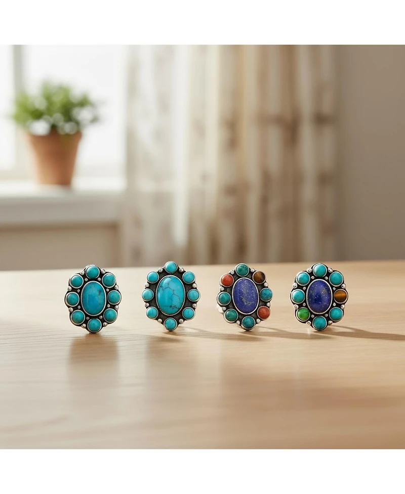 Bling Jewelry Set of 2 Southwestern-Inspired Turquoise and Multicolor Clip-On Earrings Sterling Silver