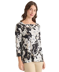 Jones New York Petite 3/4-Sleeve Square Neck Top