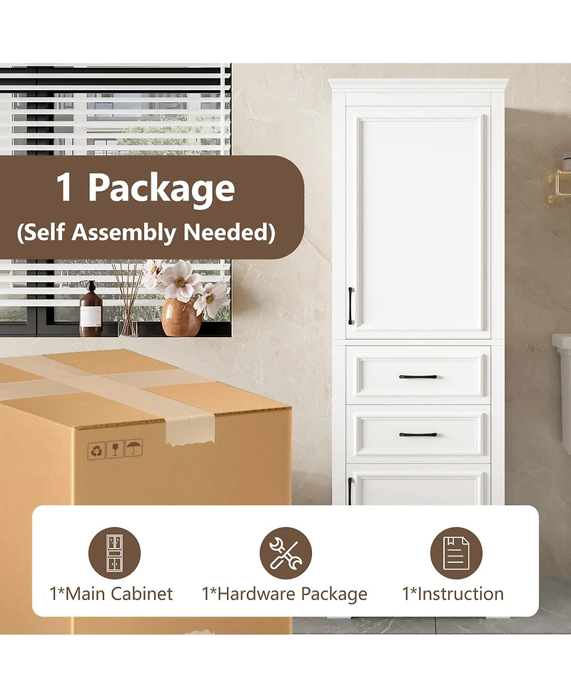 Airsurfer 71 Inch Freestanding Bathroom Cabinet with Drawers Space Saving Storage Cabinet with Adjustable and Fixed Shelves