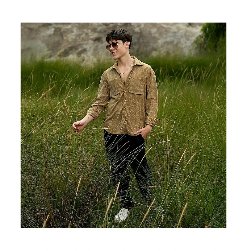 Campus Sutra Men's Faded Corduroy Oversized Shirt