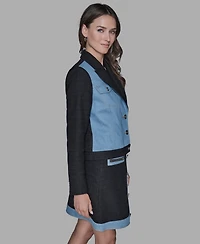 Karl Lagerfeld Paris Women's Tweed and Denim Long-Sleeve Blazer