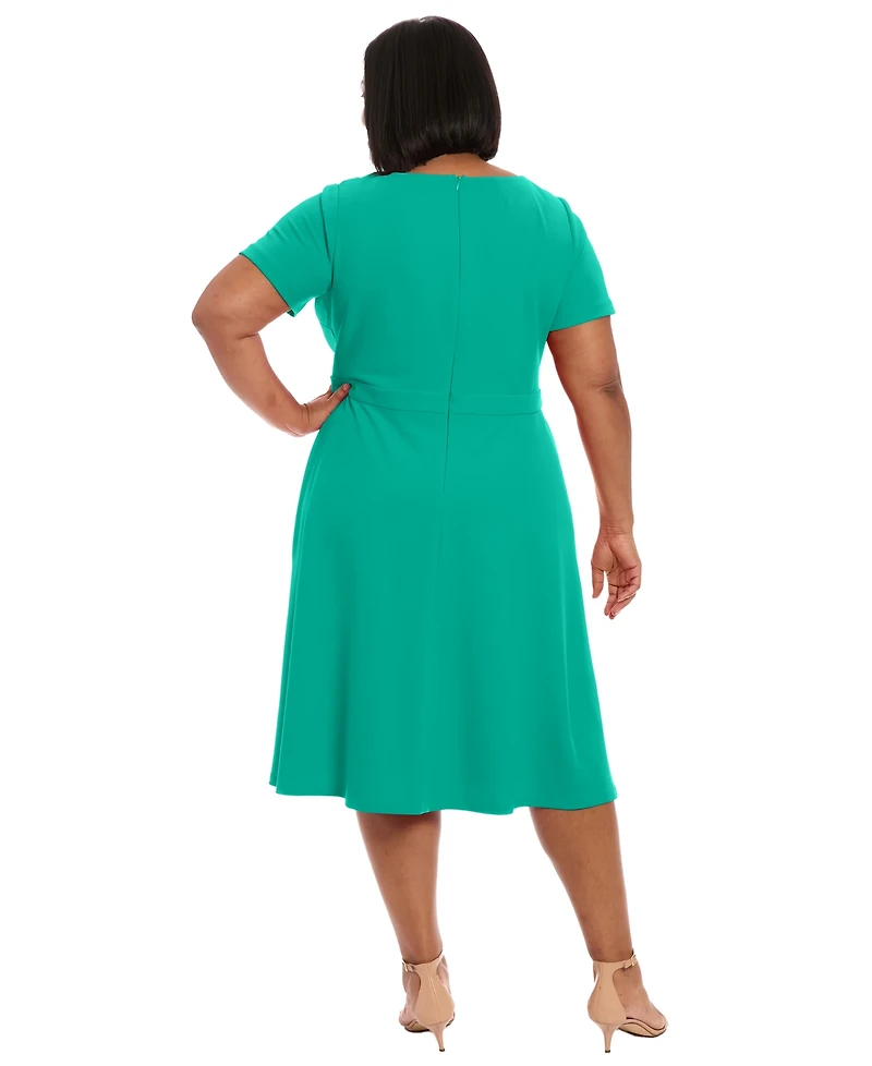 London Times Plus Tie-Neck Fit & Flare Dress