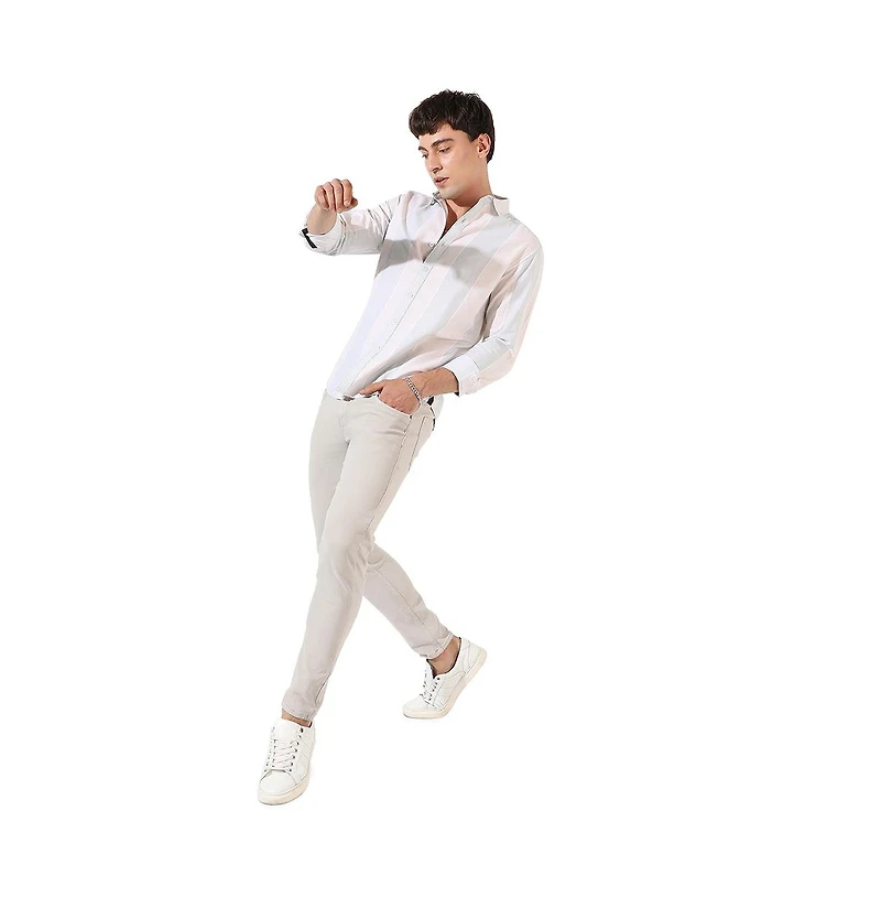 Campus Sutra Men's White And Blue Striped Regular Fit Casual Shirt