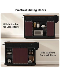 Boyel Living 58" Farmhouse Kitchen Island with Storage, Sliding Barn Door & Metal Grid Side Door, Rolling Table D