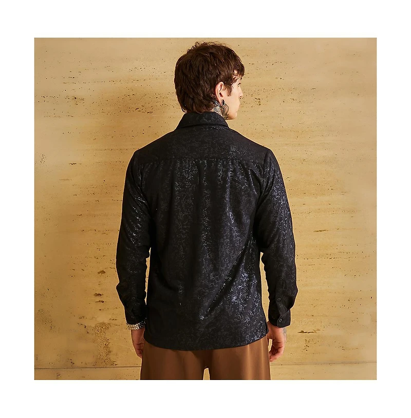 Campus Sutra Men's Onyx Black Corroded-Tactile Shirt