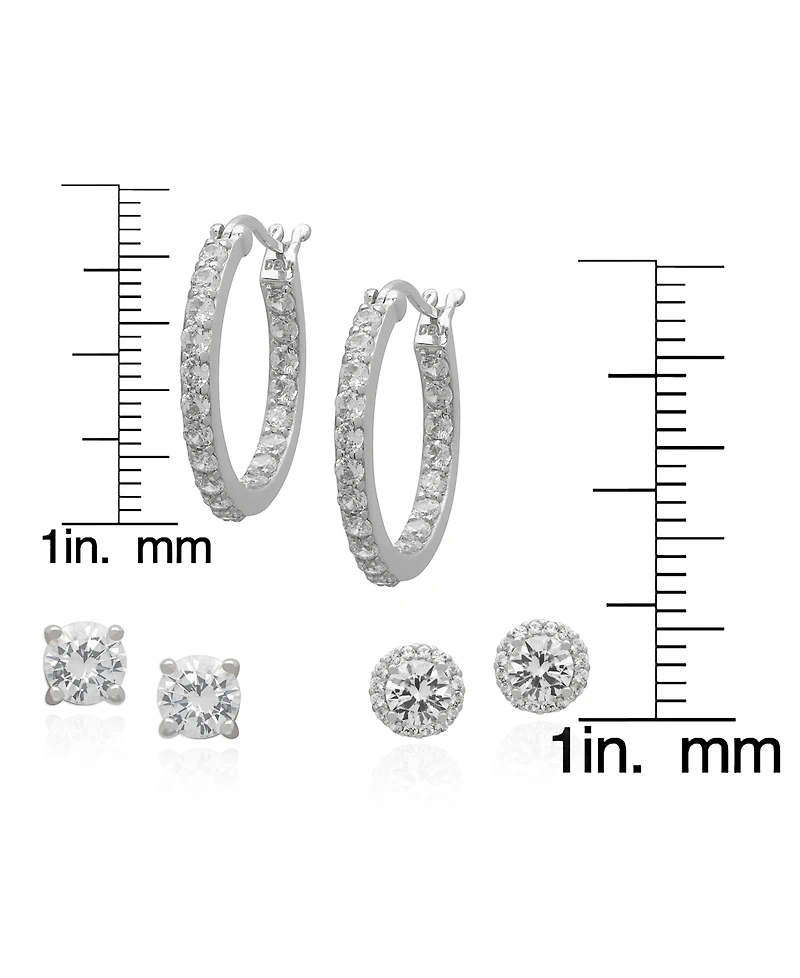Macy's 3-Pc. Lab-Grown White Sapphire Hoop & Stud Earrings Set (5.42 ct. t.w.) in Sterling Silver