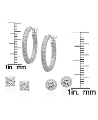 Macy's 3-Pc. Lab-Grown White Sapphire Hoop & Stud Earrings Set (5.42 ct. t.w.) in Sterling Silver