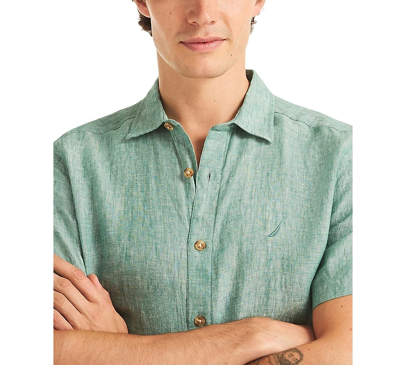 Nautica Men's Classic-Fit Solid Linen Short-Sleeve Shirt