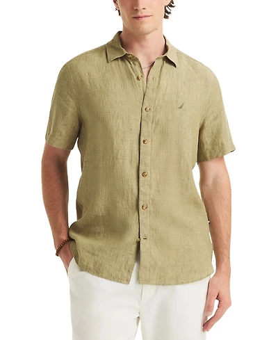 Nautica Men's Classic-Fit Solid Linen Short-Sleeve Shirt