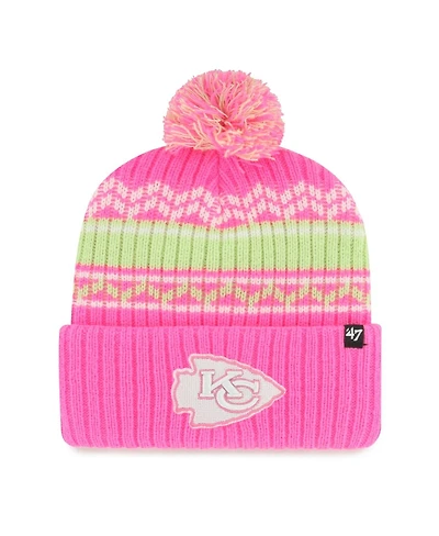 Girls Youth Pink Kansas City Chiefs Polar Vortex Cuffed Knit Hat with Pom