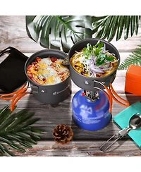 Aofar 6pcs Camping Cookware Mess Kit with Lightweight Pot, Stove, Spork and Carry Mesh Bag, Great for Backpacking Outdoor Camping Hiking and Picnic