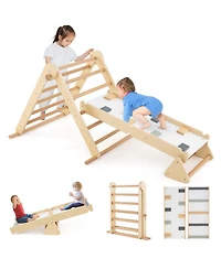 Mecale 3-in-1 Pikler Triangle Climbing Set Kids Foldable Montessori Toys with Ramp
