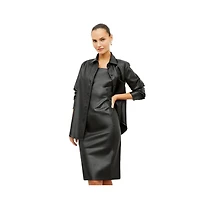 M.m.LaFleur Women's Elbow Sleeves and Square Neckline Faux Leather Sheath Dress