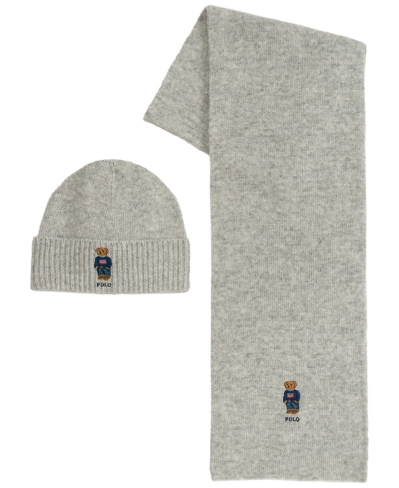 Polo Ralph Lauren Men's Flag Bear Beanie and Scarf, 2-Piece Set
