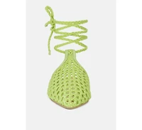 Tutsi Womens Handwoven Honeycomb Tie Up Flat Mules