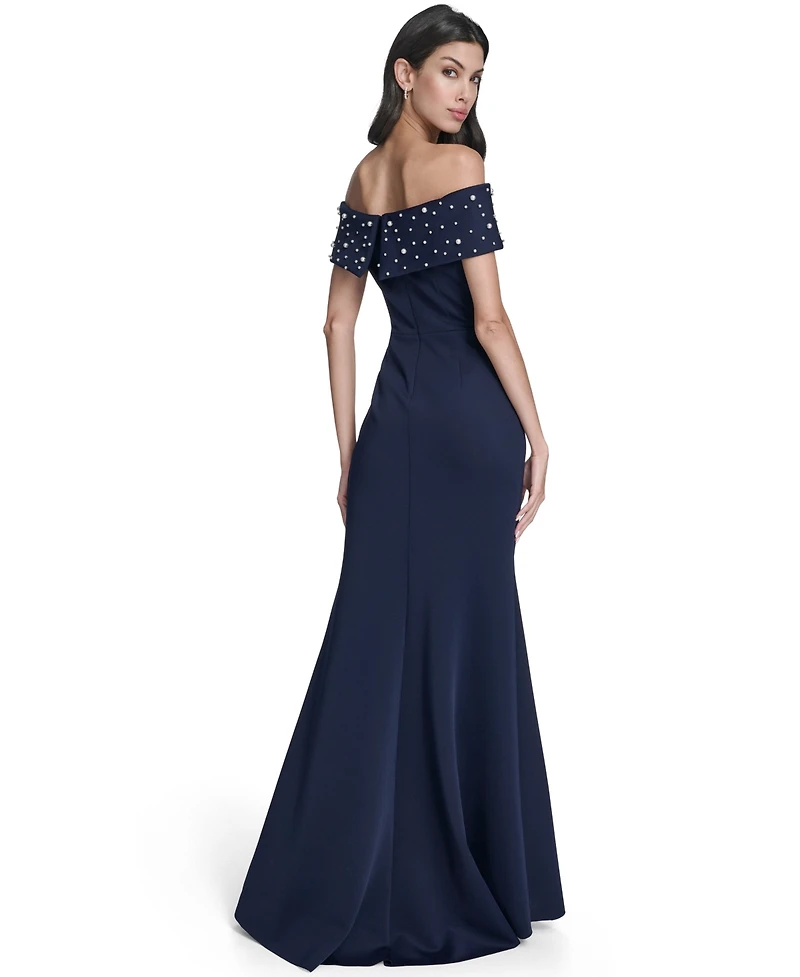 Eliza J Women's Off-The-Shoulder Faux-Pearl-Embellished Evening Gown