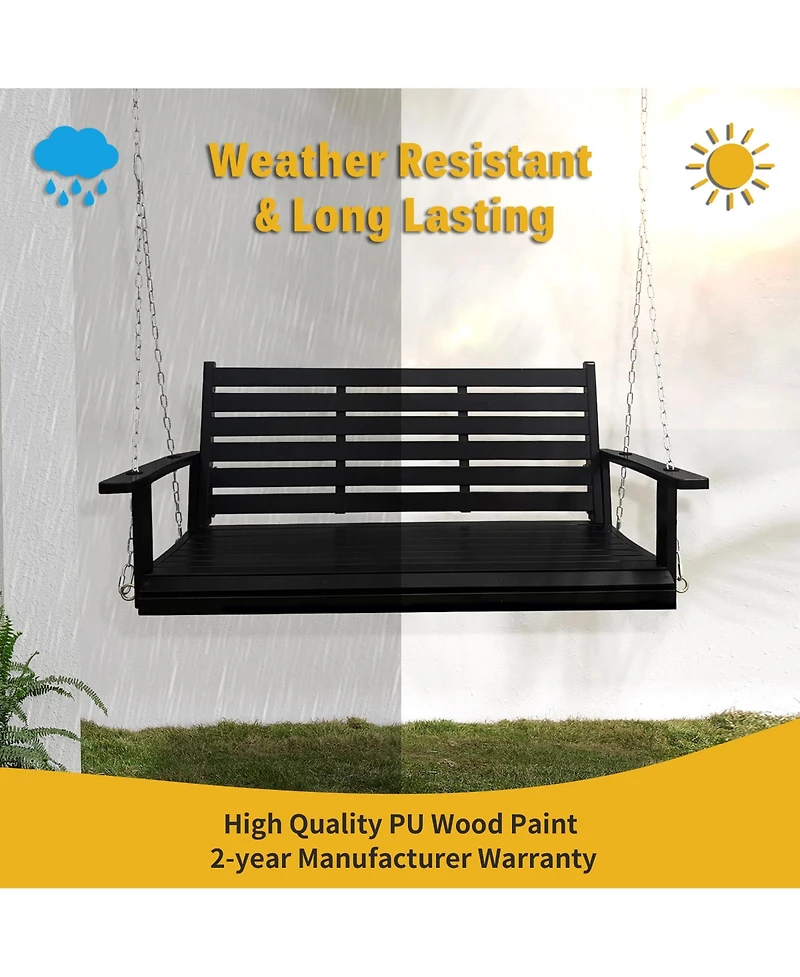 Mega Casa 5 Ft Extra Large 3-Seater Wooden Porch Swing, for Outdoor Patio Garden Yard (Deep Brown)