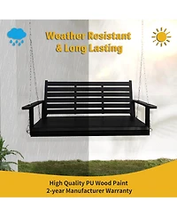 Mega Casa 5 Ft Extra Large 3-Seater Wooden Porch Swing, for Outdoor Patio Garden Yard (Deep Brown)