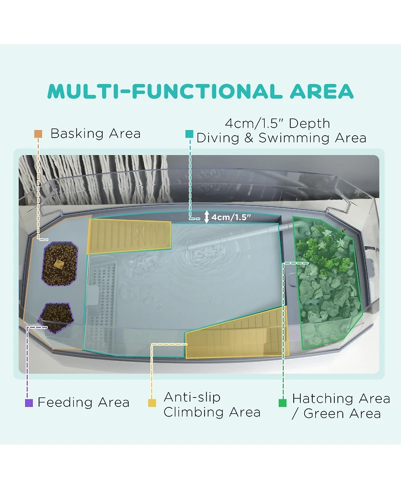 PawHut Triple-Filtering Turtle k Reptile Enclosure Turtle Habitat