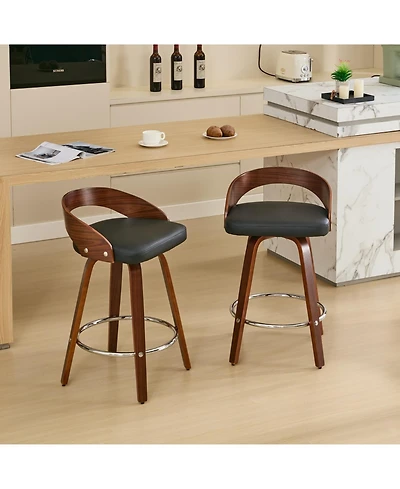 Casainc Set of 2 Swivel Wood Bar Stools with Low Back and Cushioned Seat, 25'' Height