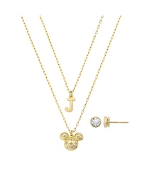 Disney Mickey Mouse Cubic Zirconia Initial Pendant Necklace and Earring Set