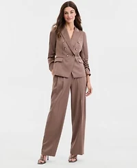 Tahari Asl Womens Matte Satin Double Breasted Scrunch Sleeve Jacket Pleat Front Wide Leg Pants