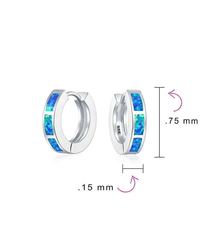 Bling Jewelry Set of 2 White & Blue Synthetic Opal Inlay Iridescent Huggie Hoop Earrings Sterling Silver