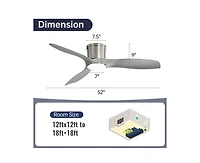 Sofucor 52-inch Modern Minimalist Sand Nickel 3-Blade Flush Mount with Remote Control,Supporting Mobile Device Connection and Voice Function