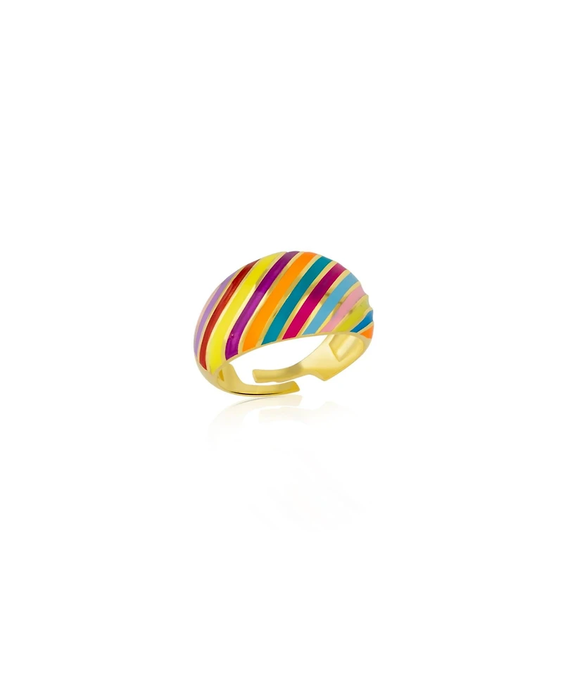 Spero London Enamel Rainbow Stripe Chunky Sterling Silver Ring