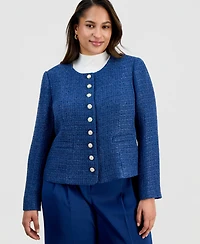 Tahari Asl Plus Boucle-Knit Collarless Jacket