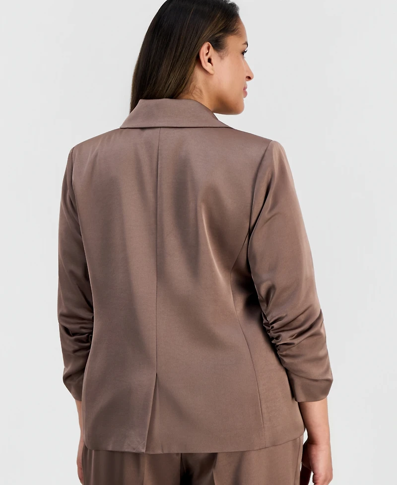 Tahari Asl Plus Faux-Double-Breasted Satin Jacket