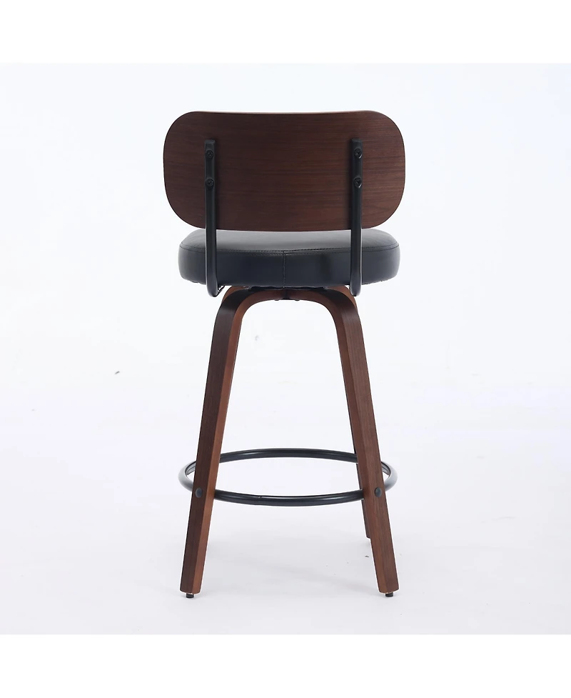 Casainc Set of 2 Faux Leather Swivel Bar Stools with Bentwood Legs, 26'' Seat Height