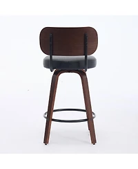 Casainc Set of 2 Faux Leather Swivel Bar Stools with Bentwood Legs, 26'' Seat Height