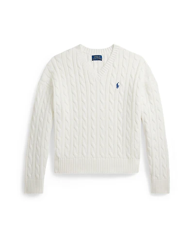 Polo Ralph Lauren Girls' 7-16 Cable-Knit V-Neck Sweater