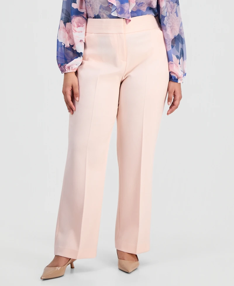Tahari Asl Plus Press-Pleat High-Rise Bell-Bottom Pants