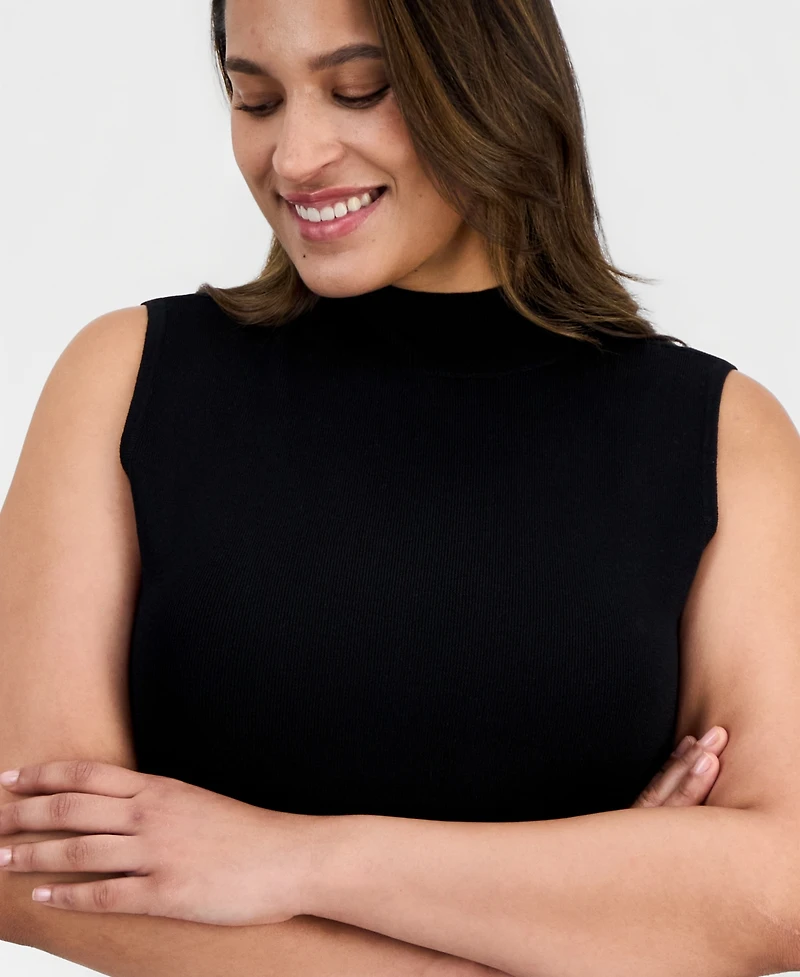 Tahari Asl Plus Mock-Neck Sleeveless Sweater