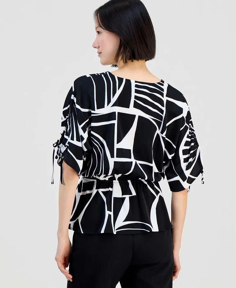 I.n.c. International Concepts Women's Printed Surplice-Neck Elbow-Sleeve Blouse, Macy's Exclusive