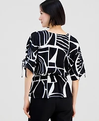 I.n.c. International Concepts Women's Printed Surplice-Neck Elbow-Sleeve Blouse, Macy's Exclusive