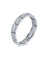 Bling Jewelry Heavy Iced-Out Cz Cubic Zirconia Big Square Link Statement Bracelet Silver Plated