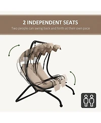 Outsunny 2-Seat Patio Swing Chair w/ Removable Canopy & Cup Holders,