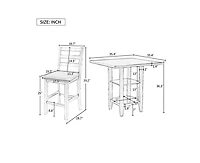 Casainc Trexm 5-Piece Counter Height Dining Set with Espresso Wood Table Padded Chairs and Storage Shelving