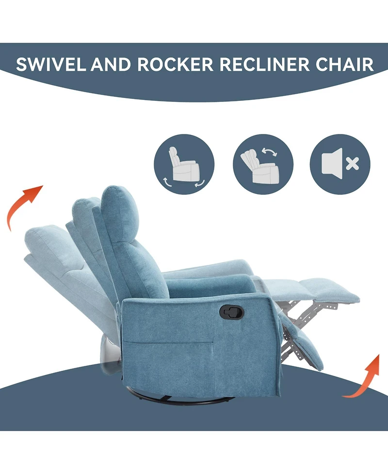 Casainc Heat Massage Manual Recliner Chair with Rocker and Swivel Fabric for Living Room