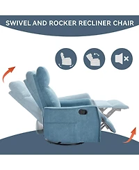 Casainc Heat Massage Manual Recliner Chair with Rocker and Swivel Fabric for Living Room