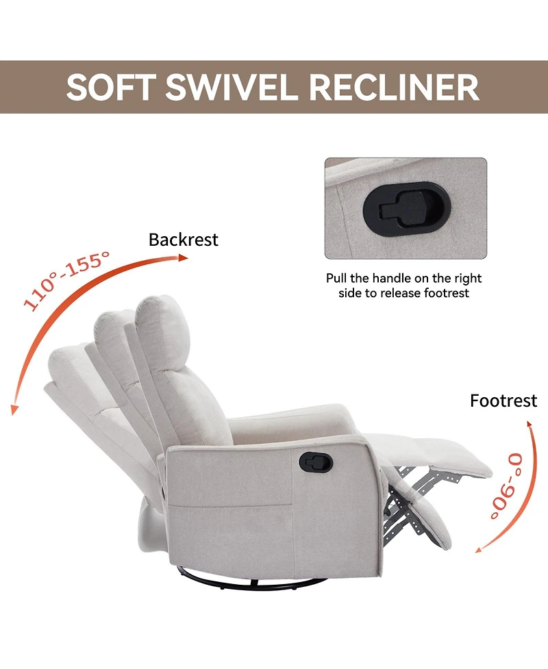 Casainc Heat Massage Manual Recliner Chair with Rocker and Swivel Fabric for Living Room