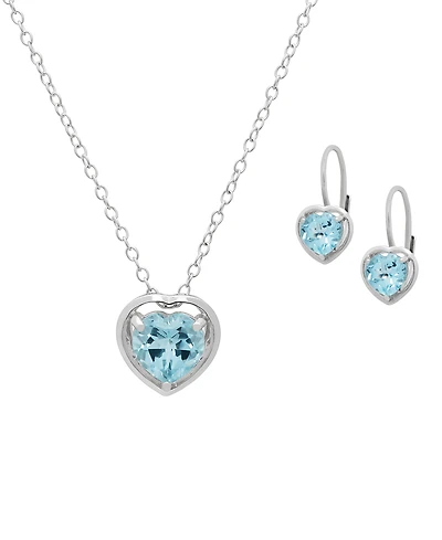 Macy's 2-Pc. Blue Topaz Heart Pendant Necklace & Earrings Set (5.40 ct. t.w.) in Sterling Silver