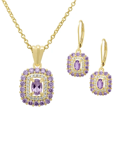 Macy's 2-Pc. Amethyst & White Topaz Pendant Necklace & Earrings Set (3.13 ct. t.w.) in Yellow Gold Plated Sterling Silver