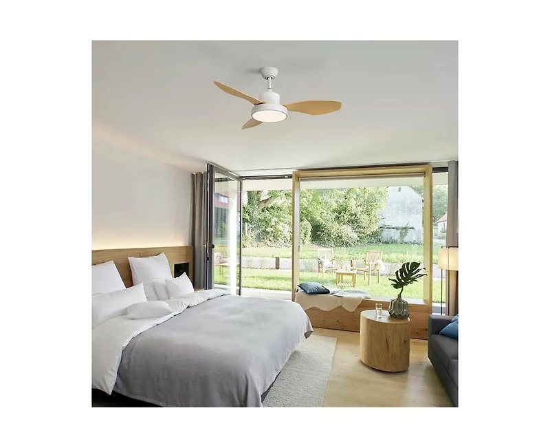 Sofucor 47-inch Modern White 3 Blades Ceiling Fan with Six-Speed Remote Control and Timing Function and Light Kit