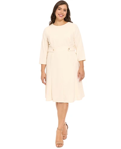 London Times Plus Crewneck Midi Dress