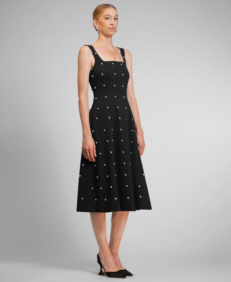 Rachel Roy Women's Zahra Nailhead Trim Square Neck Midi Dress